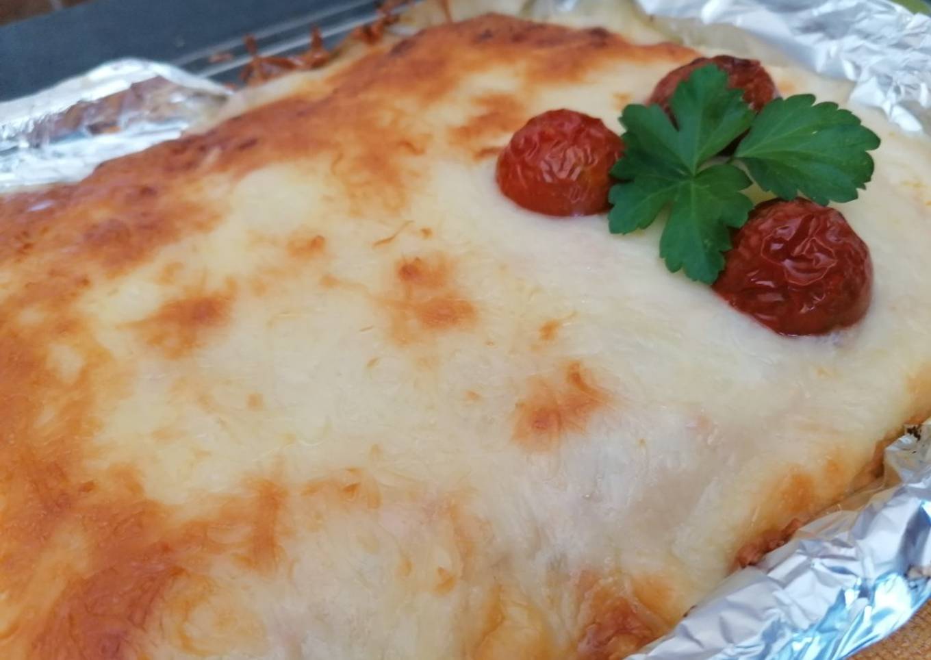 Moussaka con pollo y berenjenas