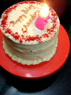 A picture of Red Velvet Cake with Cream Cheese Frosting.