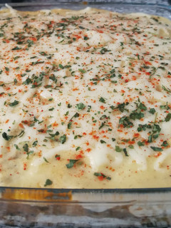 Una foto de Moussaka griega