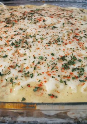Una foto de Moussaka griega