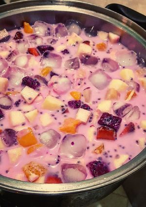 A picture of Pink Blossom Fresh Fruit Soup.