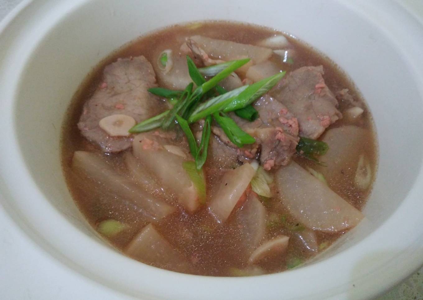 Lobak putih daging sapi masak cao (beef and radish stirfry)