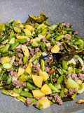 Buncis kentang tumis daging cincang