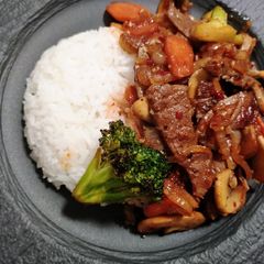 A picture of Firecracker beef stir fry.