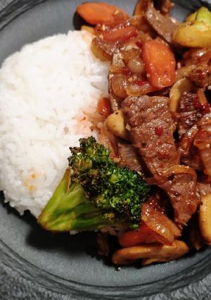 A picture of Firecracker beef stir fry.