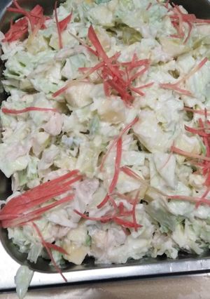 A picture of Apple salad with chicken cabbage.
