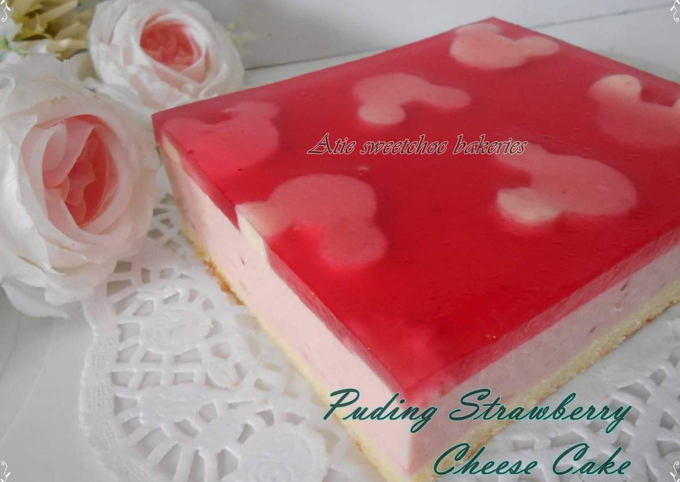 Puding strawberi kek keju
