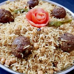 Beef kofta and chana pulao A picture of Beef kofta and chana pulao.