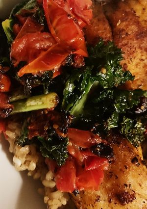 A picture of Risotto and Tilapia.