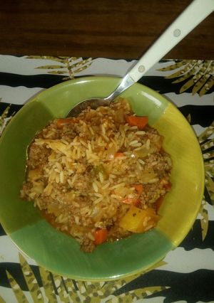 Una foto de Guiso de arroz con carne picada para dos personas