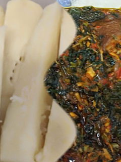 A picture of Yam and vegetable sauce.