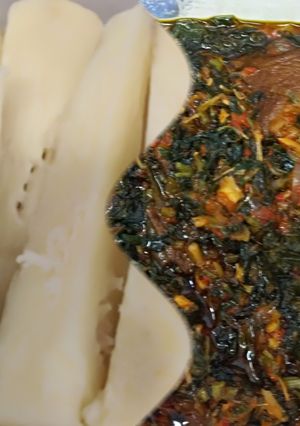 A picture of Yam and vegetable sauce.