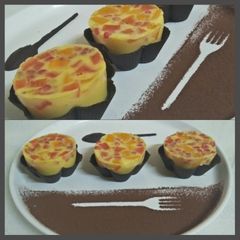 A picture of Mix fruits milk jelly pudding in chocolate basket.