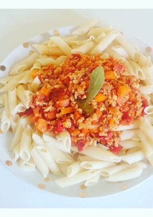 Une photo de Penne à la sauce bolognaise vegan