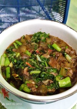 Foto resep Tumis Sawi + Daging Sapi Saos Tiram