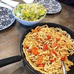 A picture of Pasta with Cherry Tomato Date Sauce.