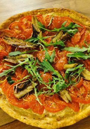 A picture of Ricotta, Tomato, and Sardine Puff Pastry Tart.