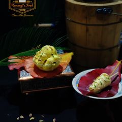 Kesar Pista ice cream made in ice cream pot A picture of Kesar Pista ice cream made in ice cream pot.