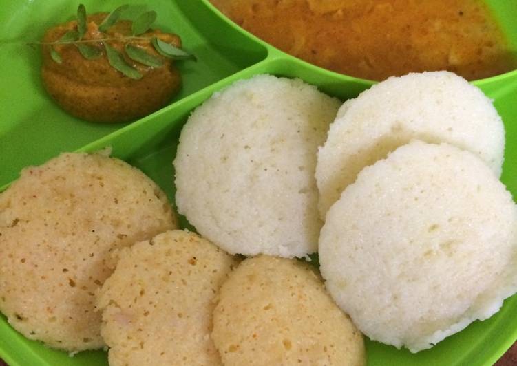 Recipe of Any-night-of-the-week Mix veg Rava idli with sambhar and chutney