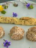 Boulettes de fromage blenc,gressin rustique à la fleur d'hysope