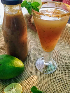 A picture of Aam Panna with Jaggery Powder.