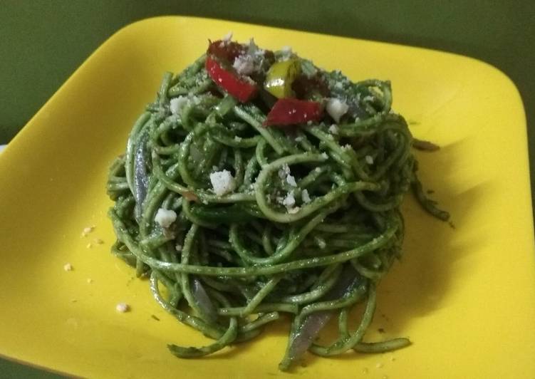 Steps to Make Favorite Noodles in Green Pesto Sauce