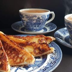 A picture of French toast with karak chaai.
