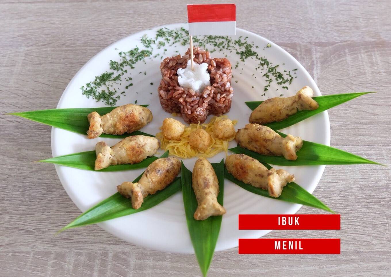 Bunga tumpena merah putih dengan kroket daging tempe