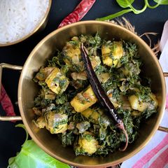 Kolmi Shaak Paneer Bhaja (Water Spinach & Paneer Stir Fry - Bong style) A picture of Kolmi Shaak Paneer Bhaja (Water Spinach & Paneer Stir Fry - Bong style).