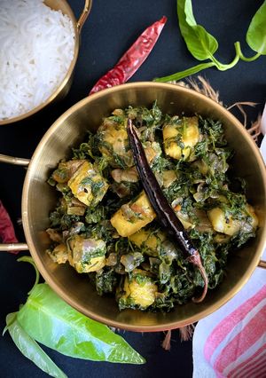 A picture of Kolmi Shaak Paneer Bhaja (Water Spinach & Paneer Stir Fry - Bong style).