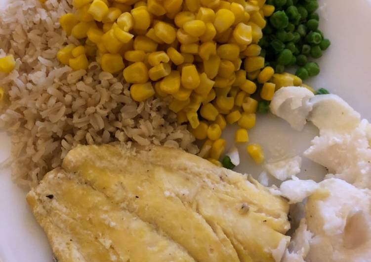 Recipe of Homemade Double Poached Haddock with veg and rice