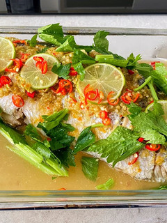 A picture of Steamed Sea bass with Lime and Chilies.
