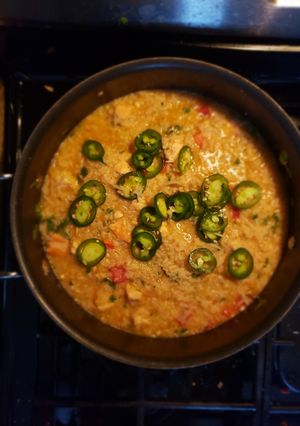 A picture of Mexican Chicken and lime rice soup.