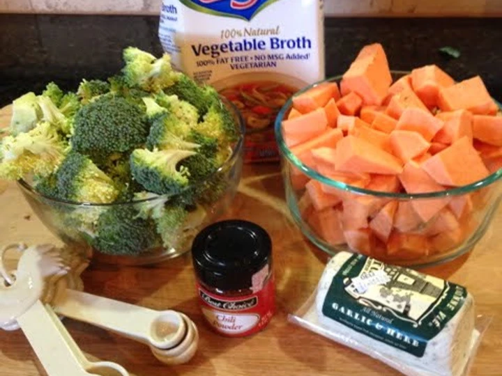 Easy Steps to Prepare Recipes Broccoli, Sweet Potato, &amp;amp; Goat Cheese Soup the  Makes Drooling Delicious.