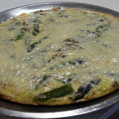 A picture of Asparagus, Morel Mushroom, and Leek Frittata.