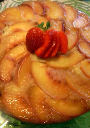A picture of nectarine sliced cake.
