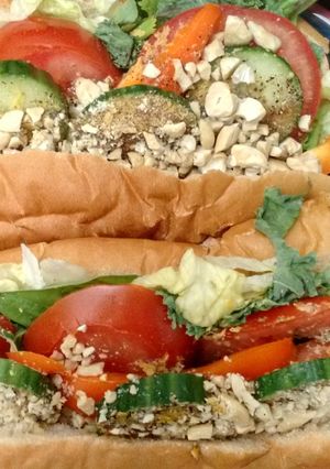A picture of Vegan raw food subs (or salad).