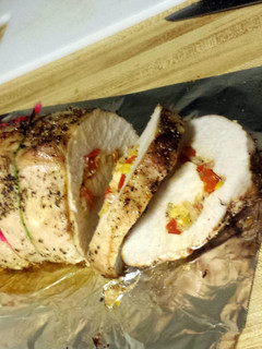 A picture of Stuffed redpepper pork loin.