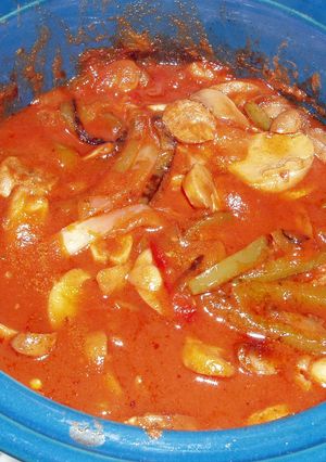 A picture of Crock Pot Sausage and Peppers.