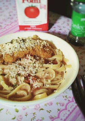 Foto resep Fetuccine a la Marinara dengan Chicken Schnitzel