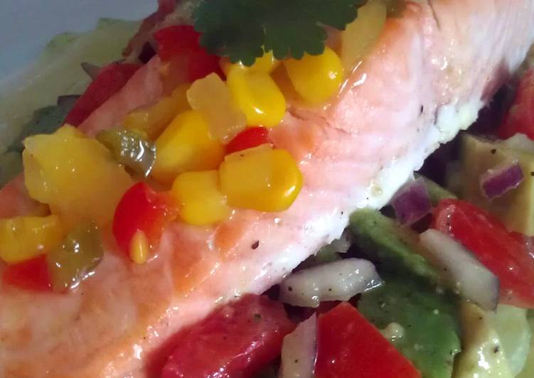 Steps to Prepare Favorite Vickys Grilled Salmon with Tomato &amp; Avocado Salsa GF DF EF SF NF