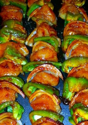 A picture of Mike's Pineapple Chicken Skewers.