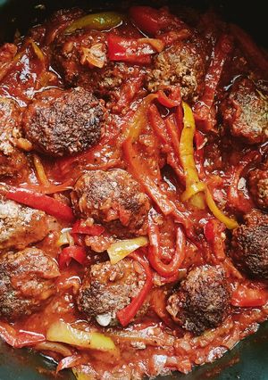 A picture of Meatball with Tomato Sauce in Pan.