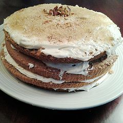 A picture of Spice Layer Cake with Vanilla Buttercream Cream Cheese Frosting.