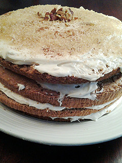 A picture of Spice Layer Cake with Vanilla Buttercream Cream Cheese Frosting.