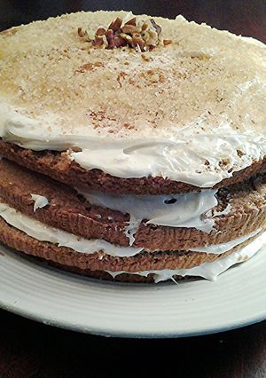 A picture of Spice Layer Cake with Vanilla Buttercream Cream Cheese Frosting.