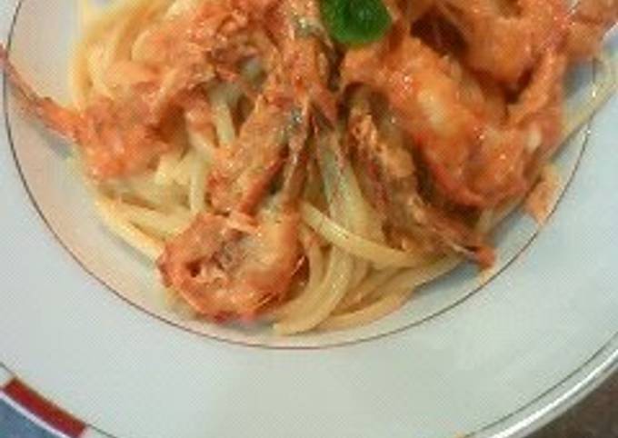 Shrimp Tomato Cream Spaghetti