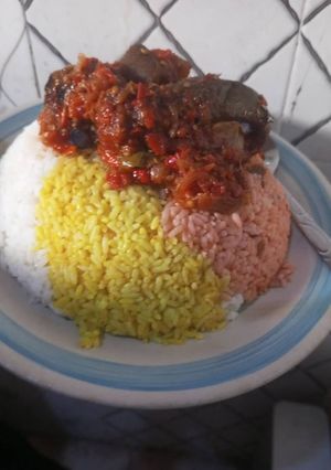 A picture of Colourful 3-in-1 Rice with Pepper Stew.