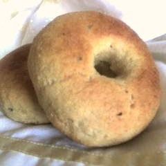 A picture of Tofu Okara Bagels Made with Tofu, Okara, and Flour.