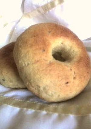 A picture of Tofu Okara Bagels Made with Tofu, Okara, and Flour.